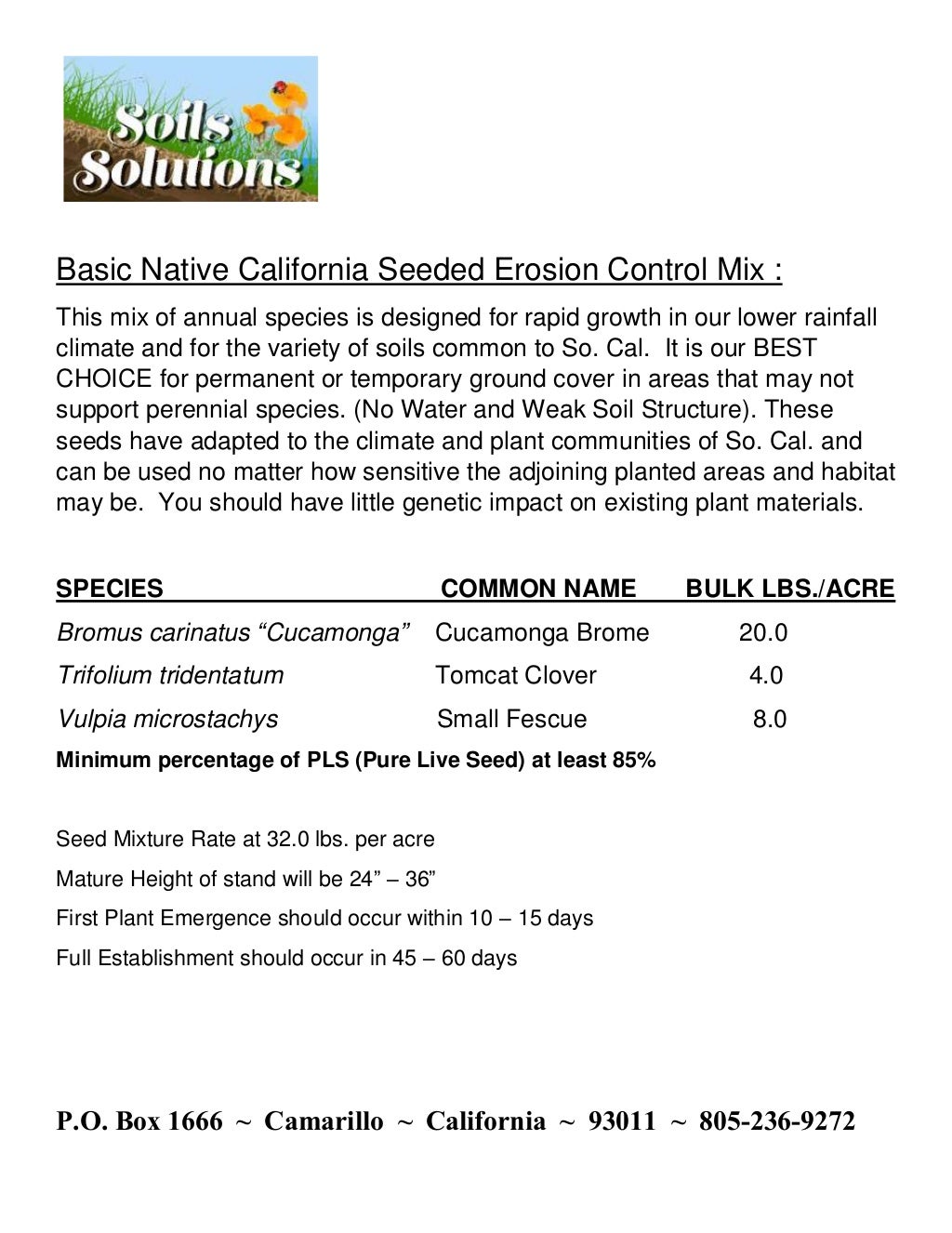 Soils Solutions Basic Native Erosion Control Seed Mix