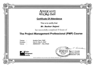 Bashar PMP Course Certificate