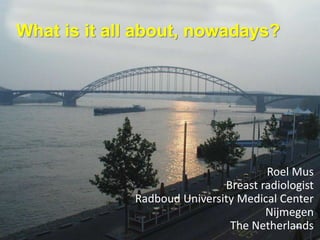 What is it all about, nowadays?
Roel Mus
Breast radiologist
Radboud University Medical Center
Nijmegen
The Netherlands
 