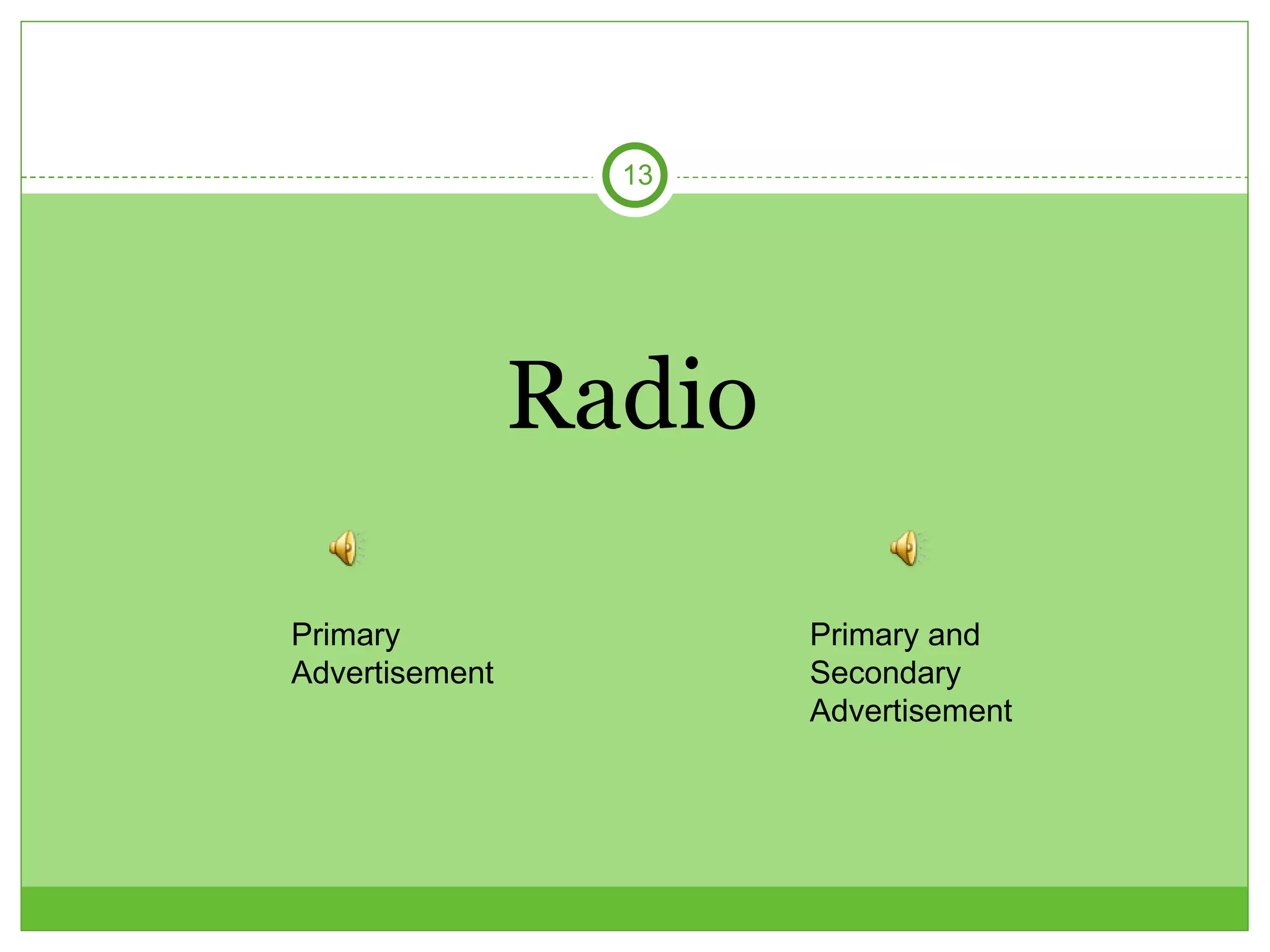Radio Primary Advertisement Primary and Secondary Advertisement 