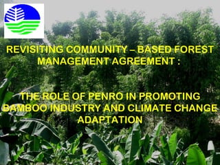 REVISITING COMMUNITY – BASED FOREST MANAGEMENT AGREEMENT :  THE ROLE OF PENRO IN PROMOTING BAMBOO INDUSTRY AND CLIMATE CHANGE ADAPTATION 