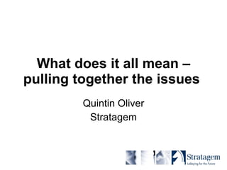 What does it all mean – pulling together the issues   Quintin Oliver Stratagem 