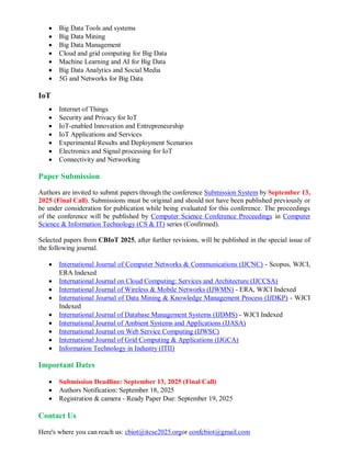 Call for Papers - 6th International Conference on Cloud, Big Data and ...