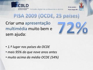 Criar uma apresentação
multimédia muito bem e
sem ajuda:

• 1.º lugar nos países da OCDE
• mais 95% do que nove anos antes
• muito acima da média OCDE (54%)
 