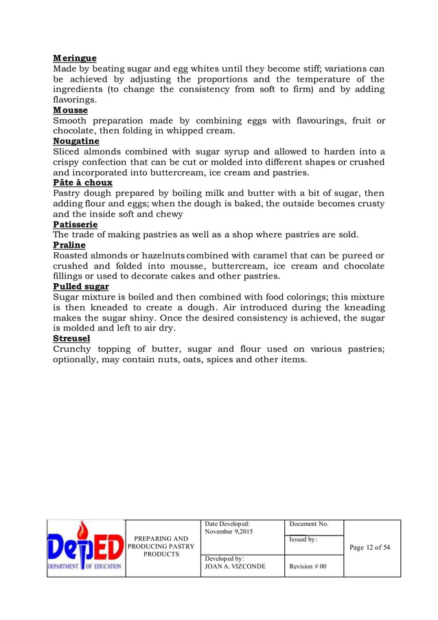 LEARNING MODULE in Bread and Pastry ProductionUC2 Prepare and Produce