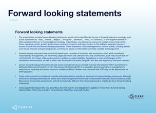 Forward Looking Information Examples Clear Blue Technologies Investor Presentation 2019 | PDF