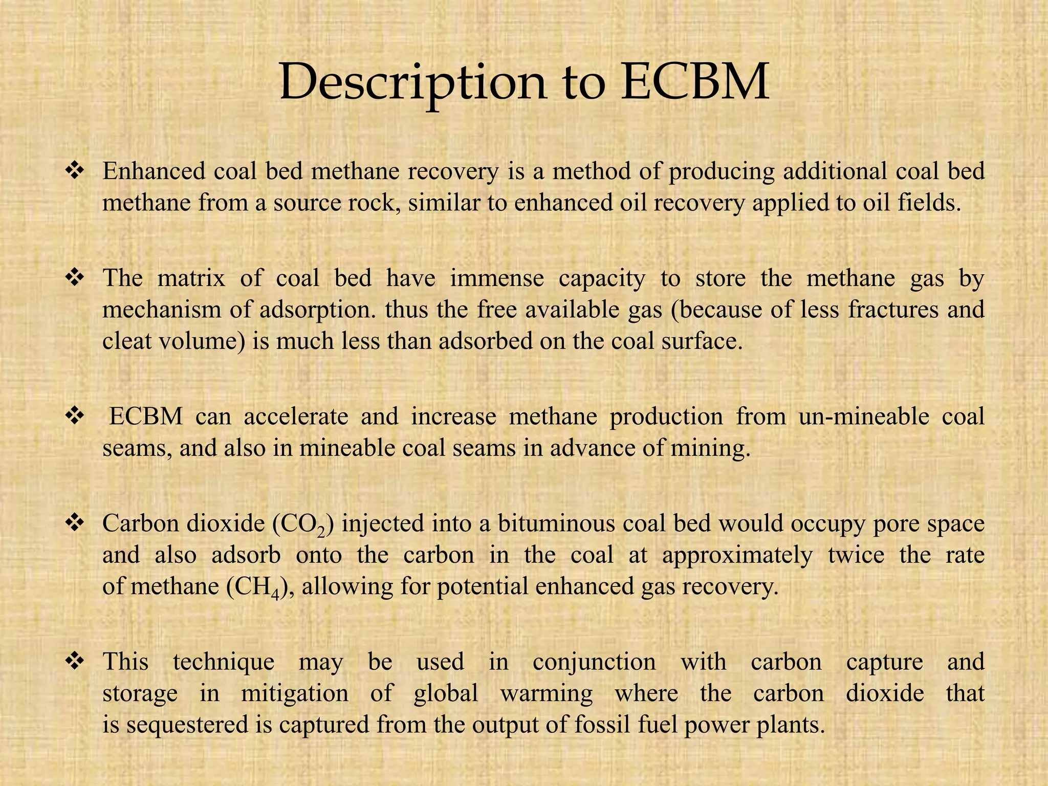 Coal Bed Methane and CO2 - Sequestration (ECBM) | PPTX