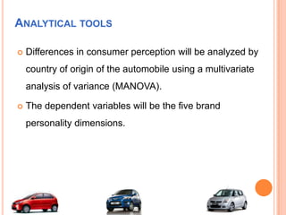 The subject will be administered the Brand personality scaleData CollectionSample size – Total 150 (50 respondents per panel X 3 panel)Respondent Profile:  Prospective buyer (within next 6 months) 