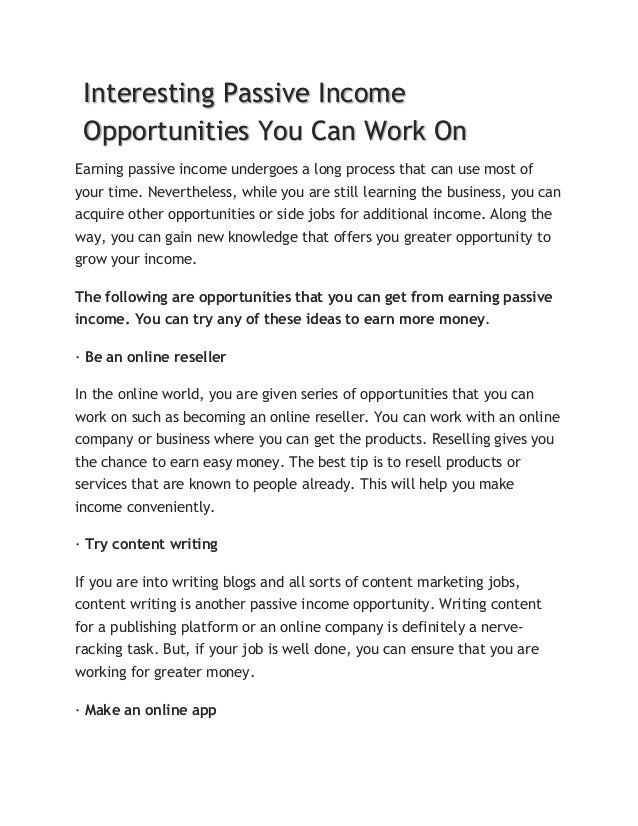 ways to generate passive income