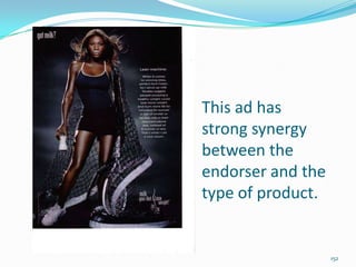 This ad has
strong synergy
between the
endorser and the
type of product.


                   152
 