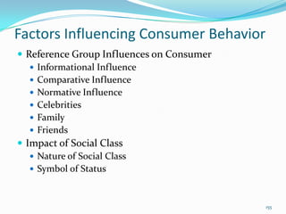 Factors Influencing Consumer Behavior
 Reference Group Influences on Consumer
    Informational Influence
    Comparati...