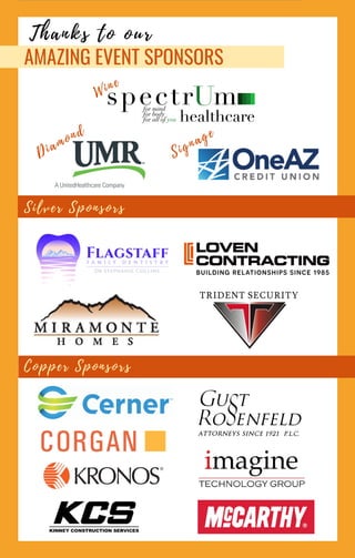 AMAZING EVENT SPONSORS
T h a n k s t o o u r
S i l v e r S p o n s o r s
C o p p e r S p o n s o r s
W i n e
S i g n a g e
D i a
m o n
d
 