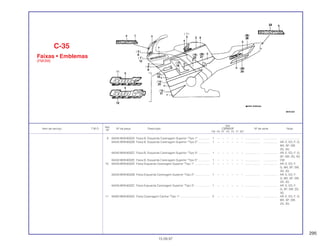 295
Ref.
Qtd.
Item de serviço T.M.O. Nº da peça Descrição CBR600F Nº de série Nota
Nº
FM FN FP FR FS FT SET
9 64242-MV9-600ZA Faixa B, Esquerda Carenagem Superior *Tipo 1* ............... 1 – – – – – – ................... .................. .........................
64242-MV9-600ZB Faixa B. Esquerda Carenagem Superior *Tipo 2* ............... 1 – – – – – – ................... .................. AR, E, ED, F, G,
MX, SP, SW,
2G, 3G
64242-MV9-600ZC Faixa B, Esquerda Carenagem Superior *Tipo 3* ............... 1 – – – – – – ................... .................. AR, E, ED, F, G,
SP, SW, 2G, 3G
64242-MV9-600ZE Faixa B, Esquerda Carenagem Superior *Tipo 5* ............... 1 – – – – – – ................... .................. CM
10 64243-MV9-600ZA Faixa Esquerda Carenagem Superior *Tipo 1* ................... 1 – – – – – – ................... .................. AR, E, ED, F,
G, MX, SP, SW,
2G, 3G
64243-MV9-600ZB Faixa Esquerda Carenagem Superior *Tipo 2*.................... 1 – – – – – – ................... .................. AR, E, ED, F,
G, MX, SP, SW,
2G, 3G
64243-MV9-600ZC Faixa Esquerda Carenagem Superior *Tipo 3*.................... 1 – – – – – – ................... .................. AR, E, ED, F,
G, SP, SW, 2G,
3G
11 64302-MV9-600ZA Faixa Carenagem Central *Tipo 1* ...................................... 2 – – – – – – ................... .................. AR, E, ED, F, G,
MX, SP, SW,
2G, 3G
C-35
Faixas • Emblemas
(FM/2M)
15.09.97
 