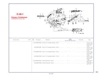 325
Ref.
Qtd.
Item de serviço T.M.O. Nº da peça Descrição CBR900 Nº de série Nota
Nº
RRN RRP RRR RRS RRT RRV
6 64102-MW0-790ZA Faixa B, Dir. Carenagem Superior, *Tipo 6* ...................... – 1 – – – – .................. .................. AR, DE, E, ED,
F, G, H, IT, MX,
ND, SP, SW,
U, 2G
64102-MW0-790ZB Faixa B, Dir. Carenagem Superior, *Tipo 6* ...................... – 1 – – – – .................. .................. AR, DE, E', ED,
F, G, H, IT, MX,
ND, SP, SW,
U, 2G
7 64103-MW0-790ZA Faixa C, Dir. Carenagem Superior, *Tipo 6*...................... 1 – – – – – .................. .................. AR, DE, E, ED,
F, G, H, IT, MX,
ND, SP, SW,
U, 2G
64103-MW0-790ZB Faixa C, Dir. Carenagem Superior, *Tipo 6*...................... – 1 – – – – .................. .................. AR, DE, E, ED,
F, G, H, IT, MX,
ND, SP, SW,
U, 2G
8 64104-MW0-790ZA Emblema Pára-brisa, *Tipo 5*............................................ – 1 – – – – .................. .................. IT, MX, ND, SP,
SW, U, 2G
64104-MW0-790ZB Emblema Pára-brisa, *Tipo 6*............................................ – 1 – – – – .................. .................. IT, MX, ND, SP,
SW ,U, 2G
C-36.1
Faixas • Emblemas
(CBR900RRP-Exceto CM)
30.10.97
 