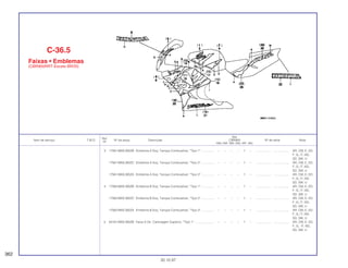 Ref.
Qtd.
Item de serviço T.M.O. Nº da peça Descrição CBR900 Nº de série Nota
Nº
RRN RRP RRR RRS RRT RRV
3 17561-MAS-300ZB Emblema A Esq. Tanque Combustível, *Tipo 1* ............... – – – – 1 – .................. .................. AR, CM, E, ED,
F, G, IT, ND,
SD, SW, U
17561-MAS-300ZC Emblema A Esq. Tanque Combustível, *Tipo 2* ............... – – – – 1 – .................. .................. AR, CM, E, ED,
F, G, IT, ND,
SD, SW, U
17561-MAS-300ZA Emblema A Esq. Tanque Combustível, *Tipo 3* ............... – – – – 1 – .................. .................. AR, CM, E, ED,
F, G, IT, ND,
SD, SW, U
4 17562-MAS-300ZB Emblema B Esq. Tanque Combustível, *Tipo 1* ............... – – – – 1 – .................. .................. AR, CM, E, ED,
F, G, IT, ND,
SD, SW, U
17562-MAS-300ZC Emblema B Esq. Tanque Combustível, *Tipo 2* ............... – – – – 1 – .................. .................. AR, CM, E, ED,
F, G, IT, ND,
SD, SW, U
17562-MAS-300ZA Emblema B Esq. Tanque Combustível, *Tipo 3* ............... – – – – 1 – .................. .................. AR, CM, E, ED,
F, G, IT, ND,
SD, SW, U
5 64101-MAS-300ZB Faixa A Dir. Carenagem Superior, *Tipo 1* ....................... – – – – 1 – .................. .................. AR, CM, E, ED,
F, G, IT, ND,
SD, SW, U
C-36.5
Faixas • Emblemas
(CBR900RRT-Exceto BR/SI)
362
30.10.97
 