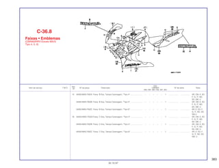 383
Ref.
Qtd.
Item de serviço T.M.O. Nº da peça Descrição CBR900 Nº de série Nota
Nº
RRN RRP RRR RRS RRT RRV
15 64352-MAS-750ZA Faixa B Esq. Tampa Carenagem, *Tipo 4*....................... – – – – – 1 .................. .................. AR, CM, E, ED,
F, G, IT, ND,
SD, SW, U
64352-MAS-7S0ZB Faixa B Esq. Tampa Carenagem, *Tipo 5*....................... – – – – – 1 .................. .................. AR, CM, E, ED,
F, G, IT, ND,
SD, SW, U
64352-MAS-750ZC Faixa B Esq. Tampa Carenagem, *Tipo 6*....................... – – – – – 1 .................. .................. AR, E, ED, F,
G, IT, ND, SD,
SW,U
16 64353-MAS-750ZA Faixa C Esq. Tampa Carenagem, *Tipo 4*....................... – – – – – 1 .................. .................. AR, CM, E, ED,
F, G, IT, ND,
SD, SW, U
64353-MAS-750ZB Faixa C Esq. Tampa Carenagem, *Tipo 5*....................... – – – – – 1 .................. .................. AR, CM, E, ED,
F, G, IT, ND,
SD, SW, U
64353-MAS-750ZC Faixa C Esq. Tampa Carenagem, *Tipo 6*....................... – – – – – 1 .................. .................. AR, E, ED, F,
G, IT, ND, SD,
SW, U
C-36.8
Faixas • Emblemas
(CBR900RRV-Exceto MX/S
Tipo 4, 5, 6)
30.10.97
 