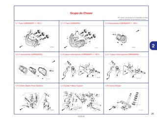 25
13.02.02
2
Grupo do Chassi
• O número de referência na ilustração do índice
pode ser diferente da que aparece no texto.
C-1 Farol (CBR900RRY.1 / RE1) C-1.1 Farol (CB900RR2) C-2 Instrumentos (CBR900RRY,1 / RE1)
C-2.1 Instrumentos (CBR900RR2) C-3 Cabos • Interruptores (CBR900RRY,1 / RE1) C-3.1 Cabos • Interruptores (CBR900RR2)
C-4 Cilindro Mestre Freio Dianteiro C-5 Guidão • Mesa Superior C-6 Coluna Direção
 