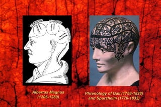 Albertus Magnus
(1206-1280)
Phrenology of Gall (1758-1828)
and Spurzheim (1776-1832)
 