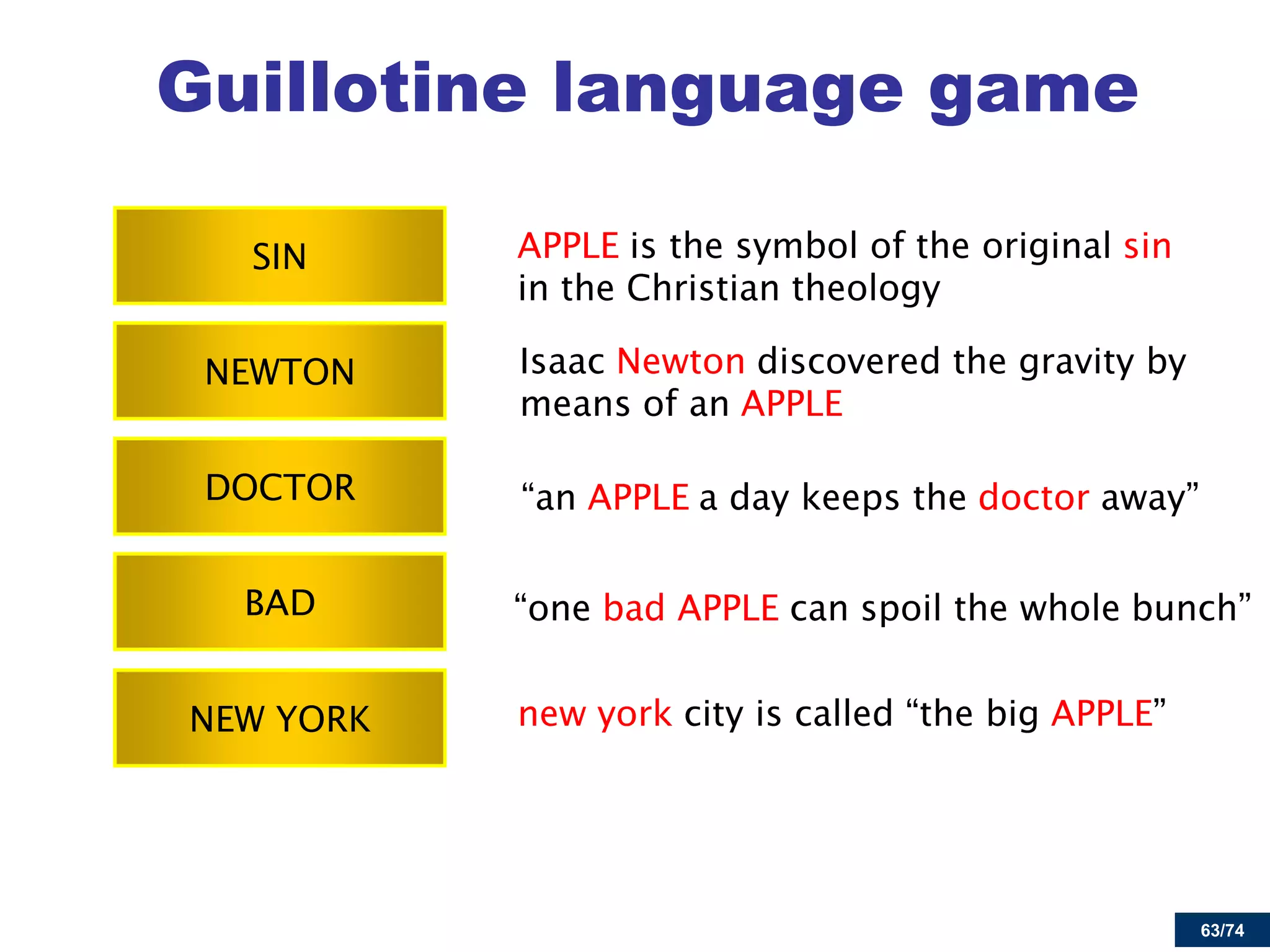63/74 
Guillotine language game 
63  