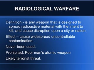 Nerve Agent The nerve agents are a group of particularly toxic chemical warfare agents. They were developed just before and during World War II and are related chemically to the organophosphorus insecticides.  In the pure state nerve agents are colorless and mobile liquids.  The principle agents in this group are: •  GA - tabun •  GB - sarin •  GD - soman •  VX - methylphosphonothioic acid The "G" agents tend to be non-persistent whereas the "V" agents are persistent.  