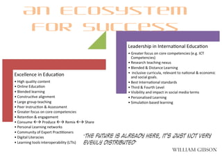 An Ecosystem
for Success
“The future is already here, it’s just not very
evenly distributed”
William Gibson
 