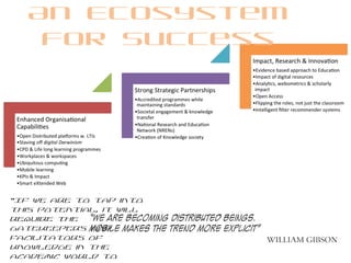 “We are becoming distributed beings.
Mobile makes the trend more explicit”
William Gibson
An Ecosystem
for Success
“If we are to tap into
this potential, it will
require the
gatekeepers and
facilitators of
knowledge in the
academic world to
 