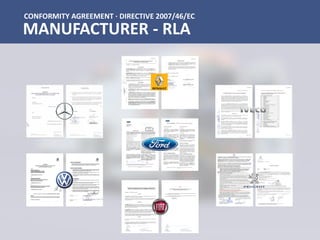 CONFORMITY AGREEMENT · DIRECTIVE 2007/46/EC
MANUFACTURER - RLA
 