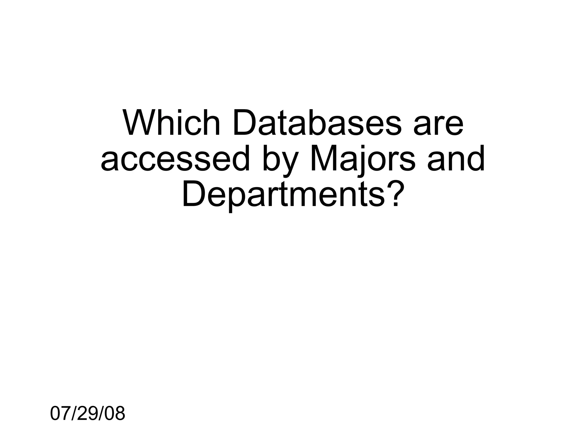 Which Databases are
     accessed by Majors and
         Departments?




07/29/08
 