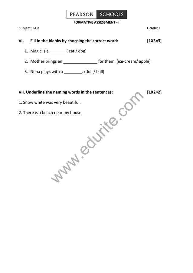 Class 1 Cbse English Question Paper Fa 1 Class 1 Cbse English Question Paper Fa 1