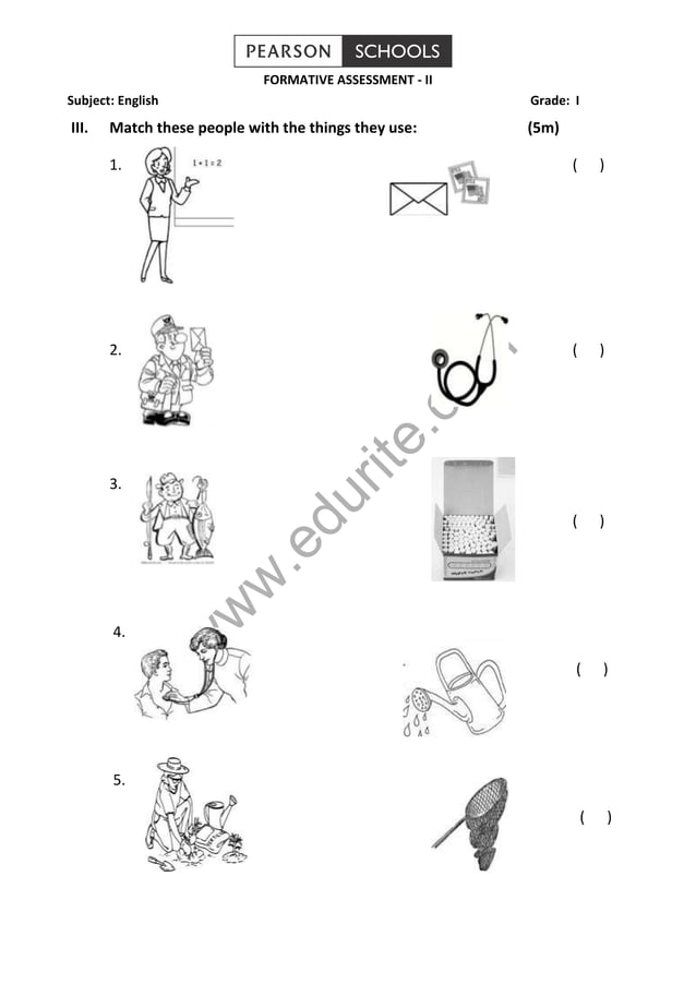 Class 1 CBSE English Question Paper FA 2 PDF