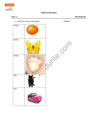 Class 1 CBSE English Sample Paper Model 2 | PDF