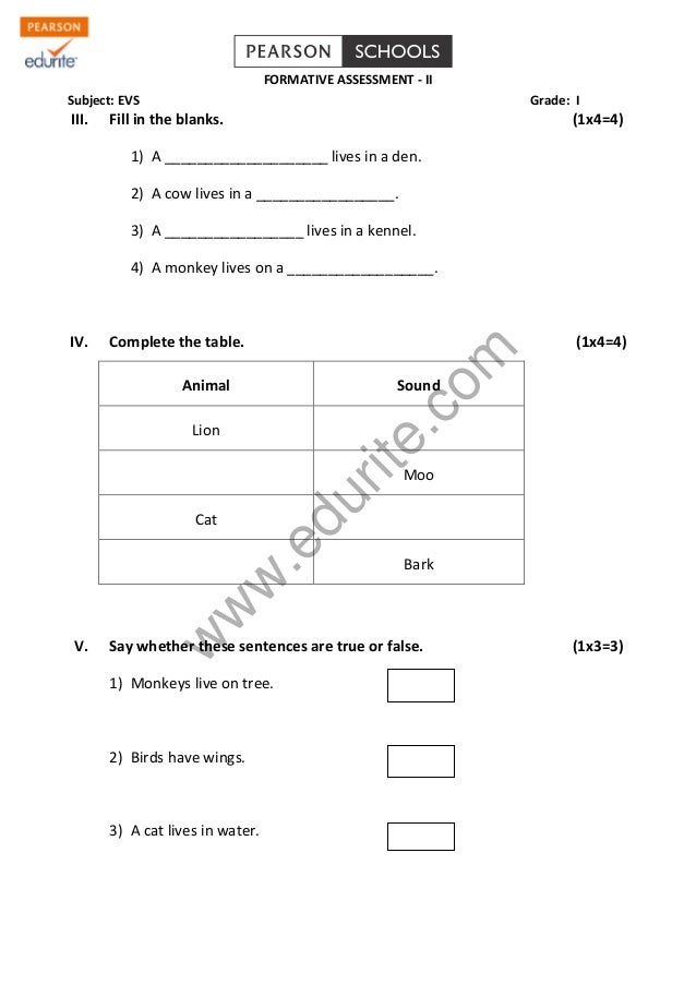 class 1 cbse evs question paper fa 2