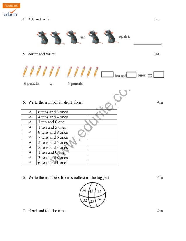 Class 1 CBSE Maths Sample Paper Model 1