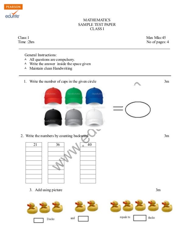 Class 1 cbse maths sample papers model 2
