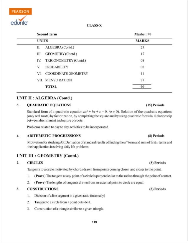 Class 10 Cbse Maths Syllabus 2014