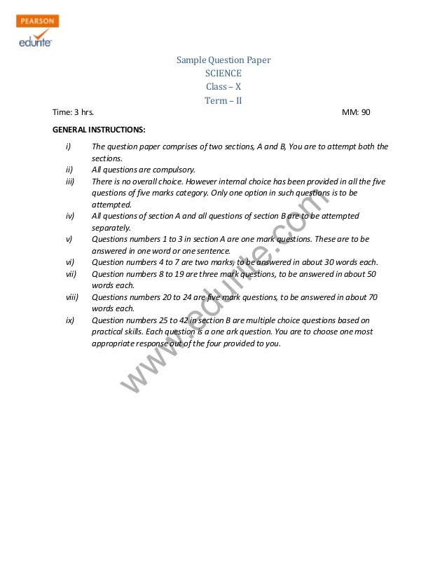 Class 10 Cbse Science Sample Paper Term 2 Model 2