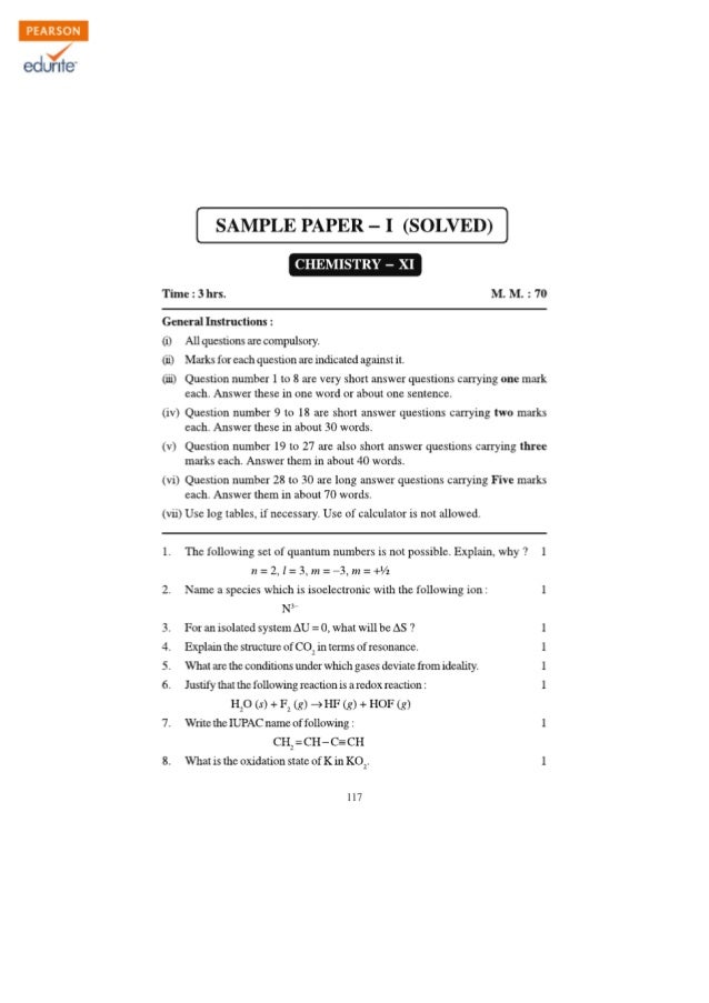 Ncert sample paper for class 11 chemistry pdf image