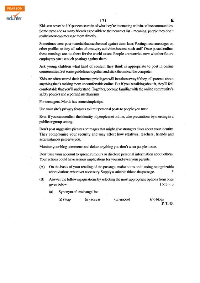 Class 11 cbse English Core Question Paper Term 2 201112