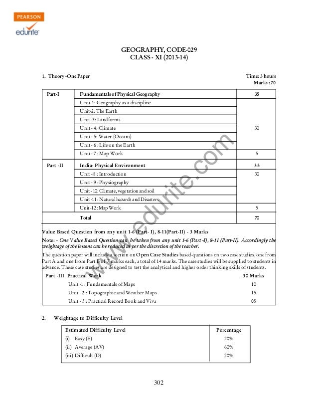 Class 11 Cbse Geography Syllabus 201314