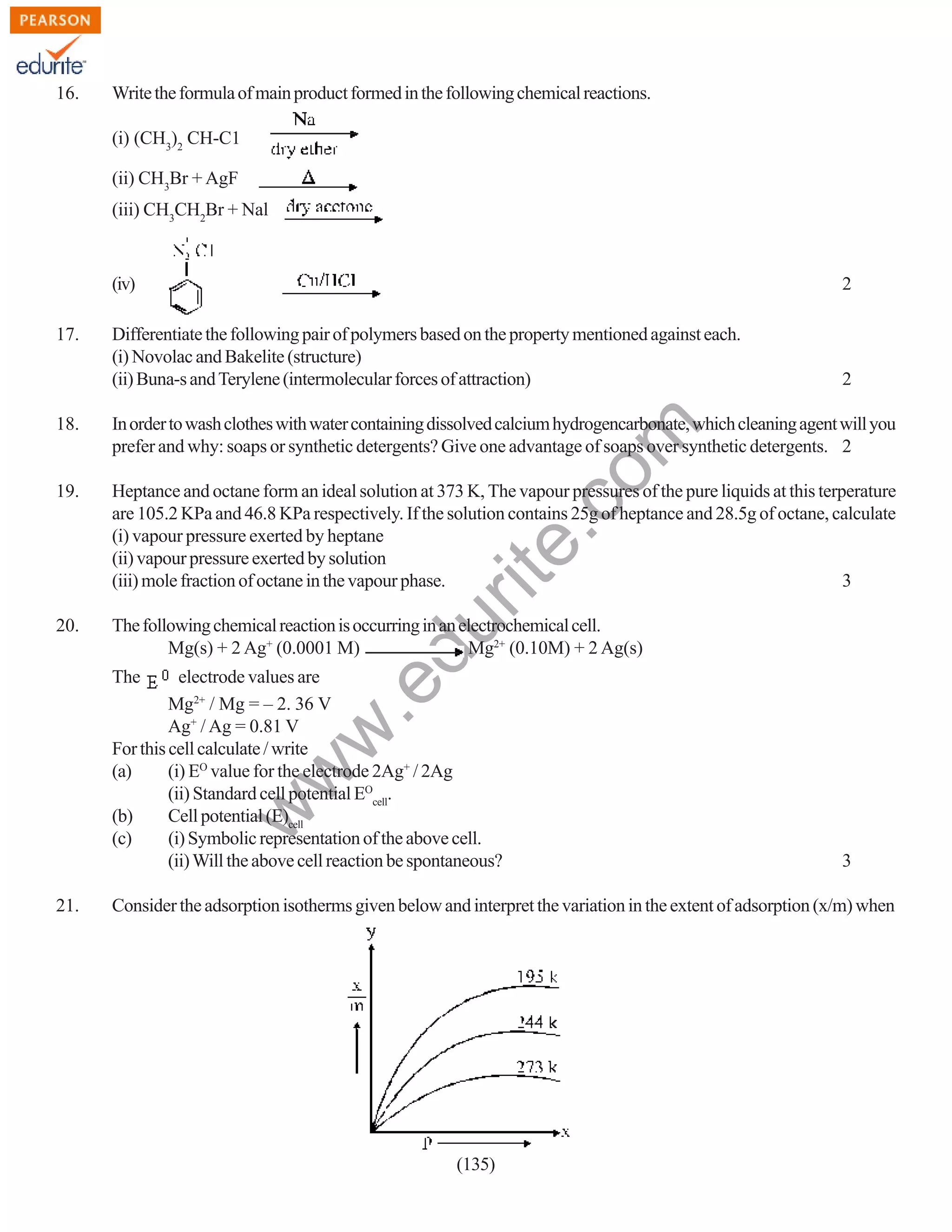 Class 12 Cbse Chemistry Sample Paper 2010 Model 1 | PDF
