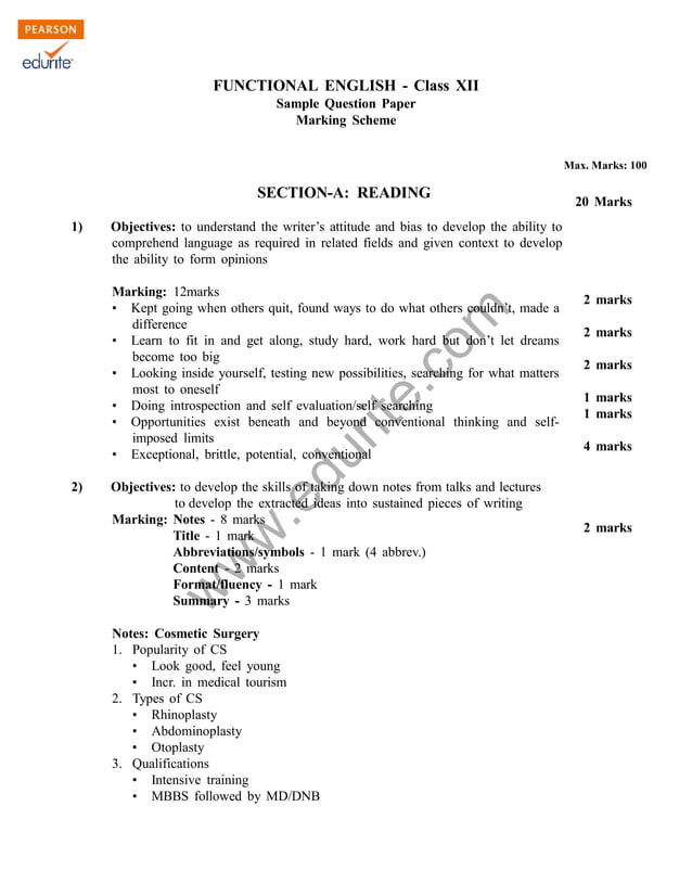 Class 12 Cbse English Functional Sample Paper 2013-14 | PDF