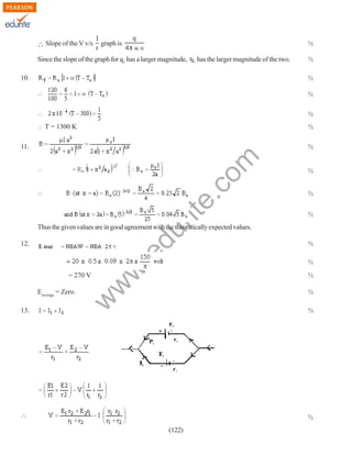 Slope of the V v/s

graph is

½

Since the slope of the graph for q1 has a larger magnitude,

has the larger magnitude of the two.

10.

½
½
½
½

T = 1300 K

½
½

rit
e.
co
m

11.

½
½
½

du

Thus the given values are in good agreement with the theoratically expected values.

.e

12.

13.

w
w

Eaverage = Zero.

½
½
½

w

= 270 V

½

½

½
(122)

 
