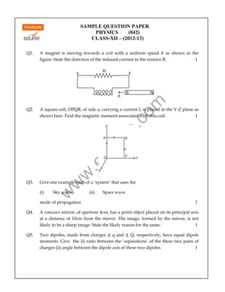 Class 12 Cbse Physics Sample Paper 2012 - 13 | PDF