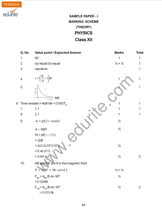Class 12 Cbse Physics Sample Paper Model 1