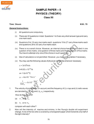 Class 12 Cbse Physics Sample Paper Model 2 | PDF