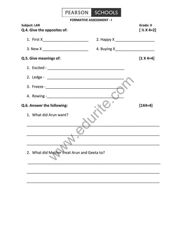 Class 2 CBSE English Question Paper FA 1 PDF
