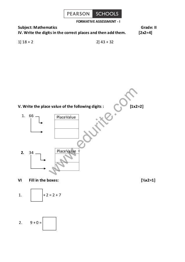 Cbse class 2 maths question paper fa 1