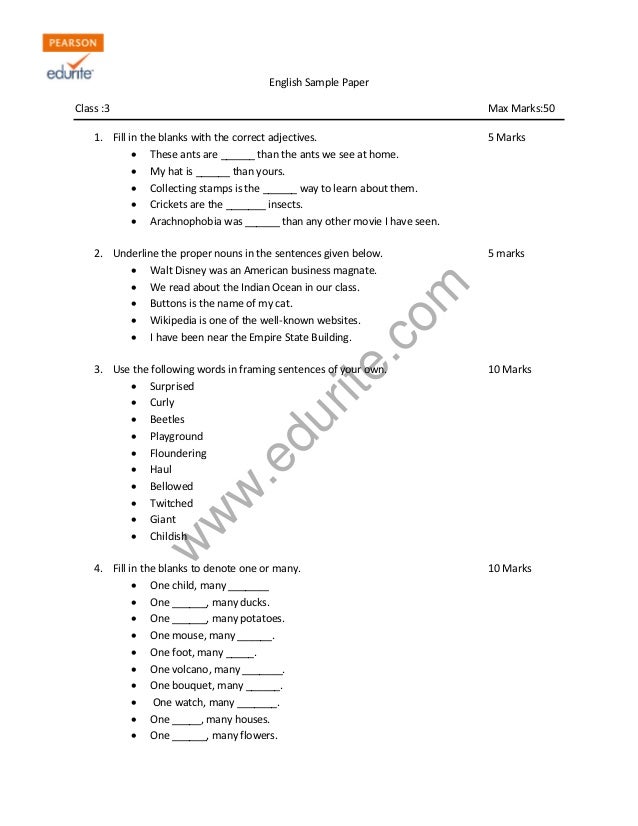3rd class english questions and answers picture