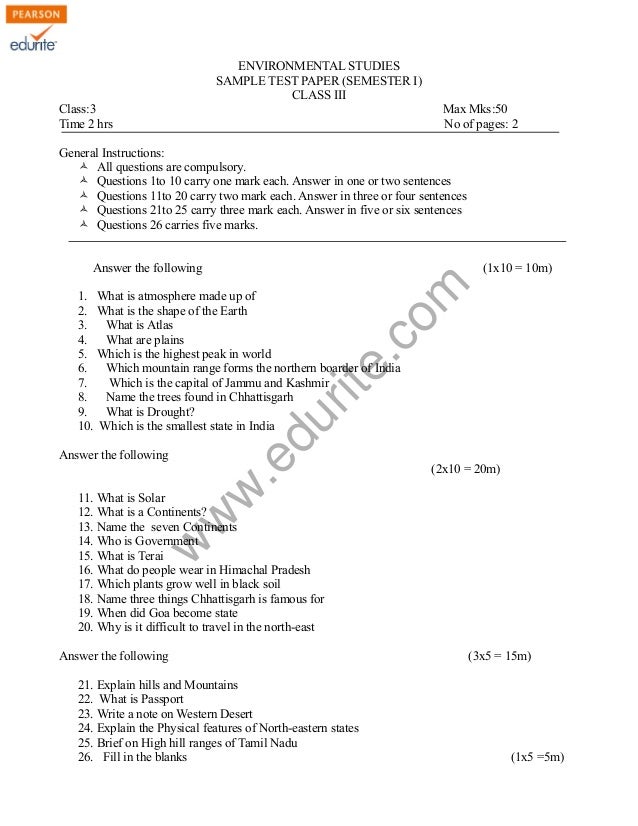 Class 3 Cbse Environmental Studies Sample Paper Term 1 Model 2 Class 3 Cbse Environmental Studies Sample Paper Term 1 Model 2