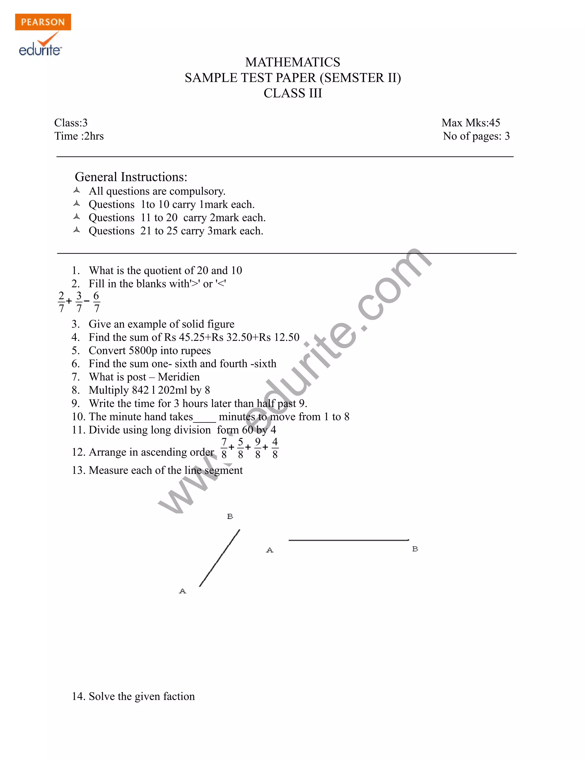 Class 3 Cbse Maths Sample Paper Term 2 Model 2 Pdf Class 3 Cbse Maths Sample Paper Term 2 Model 2 Pdf